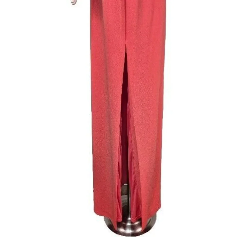 Belle Badgley Mischka Raya Dress Size 0 Draped One Shoulder Gown Coral Pink (02) - Picture 5 of 10
